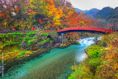 Shinkyo Bridge during autumn in Nikko, Tochigi, Japan photo