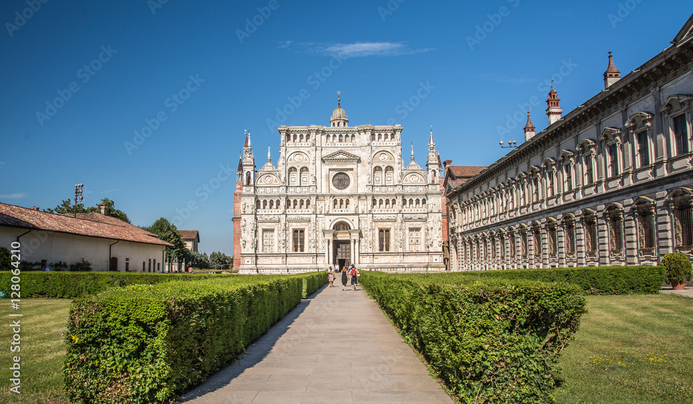 View of the cathedral of Certosa di Pavia Carthusian monastery

