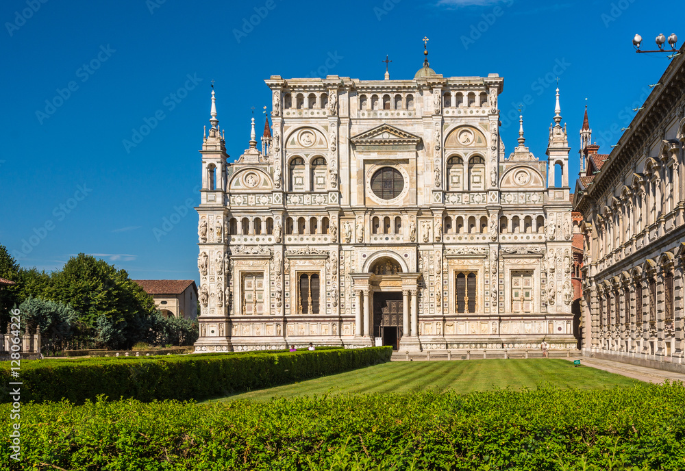 View of the cathedral of Certosa di Pavia Carthusian monastery
