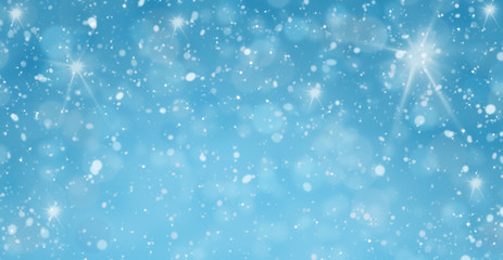 Blue christmas background with stars and snow