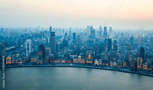 Wallpaper Mural aerial view of beautiful shanghai bund in nightfall Torontodigital.ca