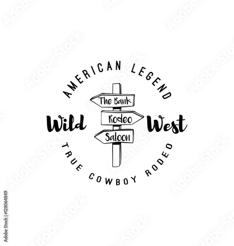 Wooden plates and an index of direction. Wild West Label