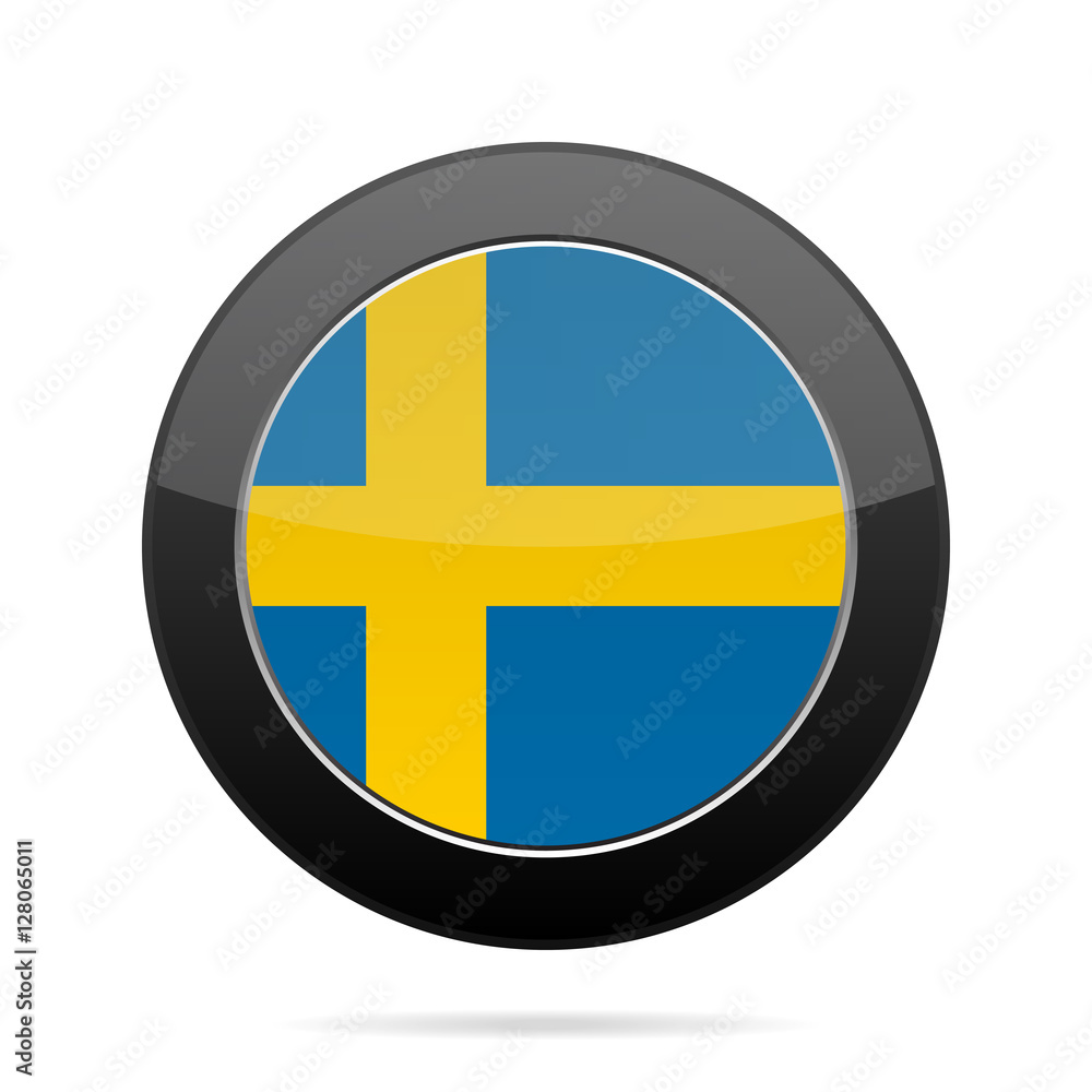 Flag of Sweden. Shiny black round button. Flag of Sweden. Shiny black round button.