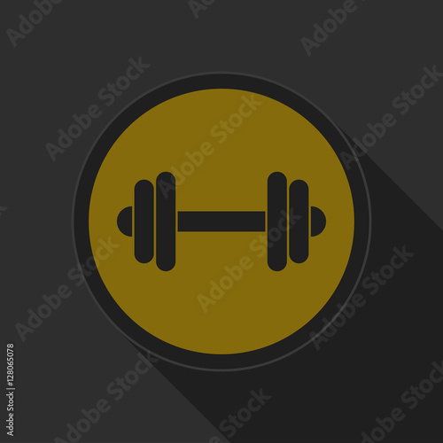 yellow round button with black dumbbell icon