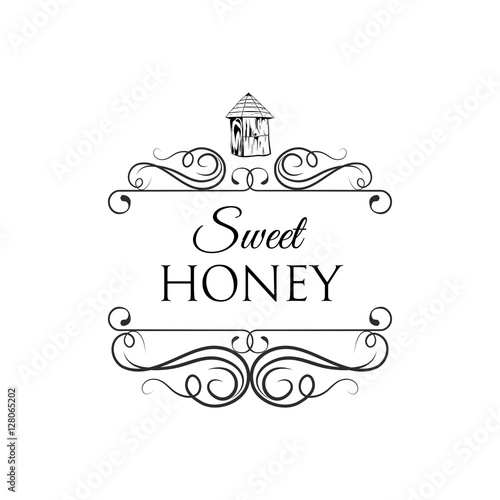 Beehive Sweet Honey. Label with Filigree Scroll Divider