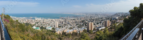 Panorama of downtown Haifa and Haifa harbor and bay