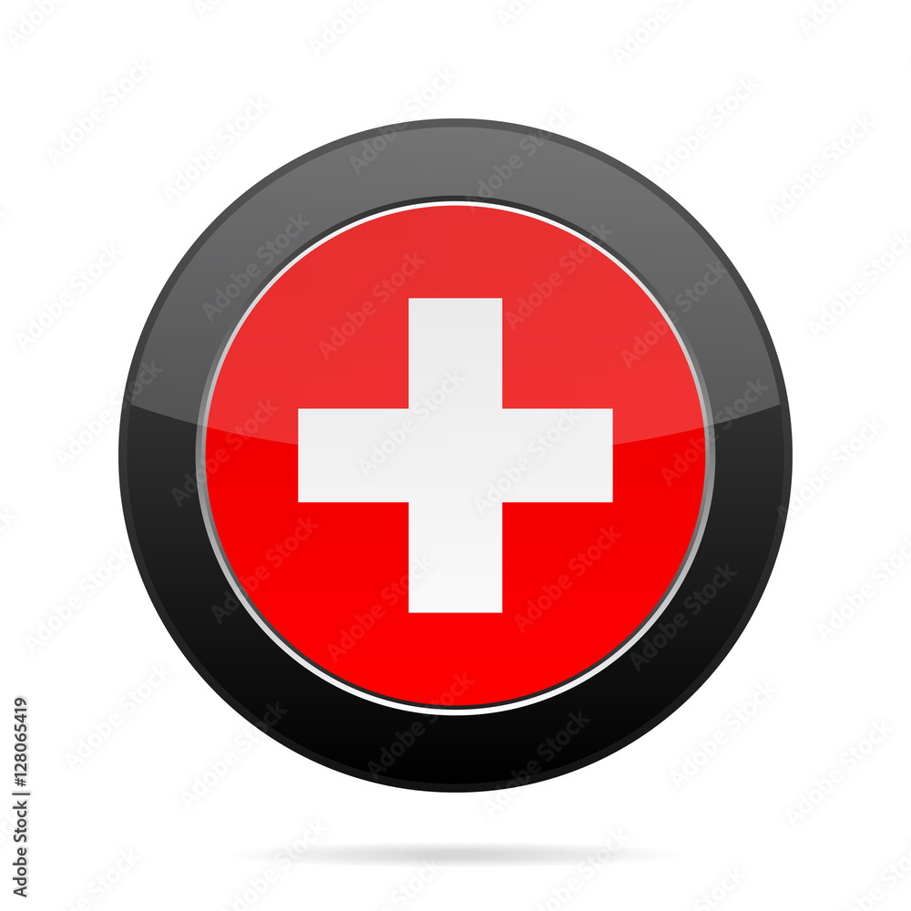 Flag of Switzerland. Shiny black round button. Flag of Switzerland. Shiny black round button.