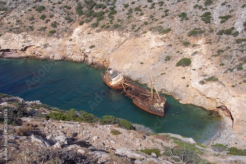 Old ship wreck in bay in Amorgos island in Greece