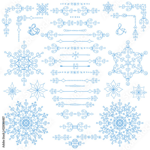 Christmas,New year decor set.Winter borders,elements