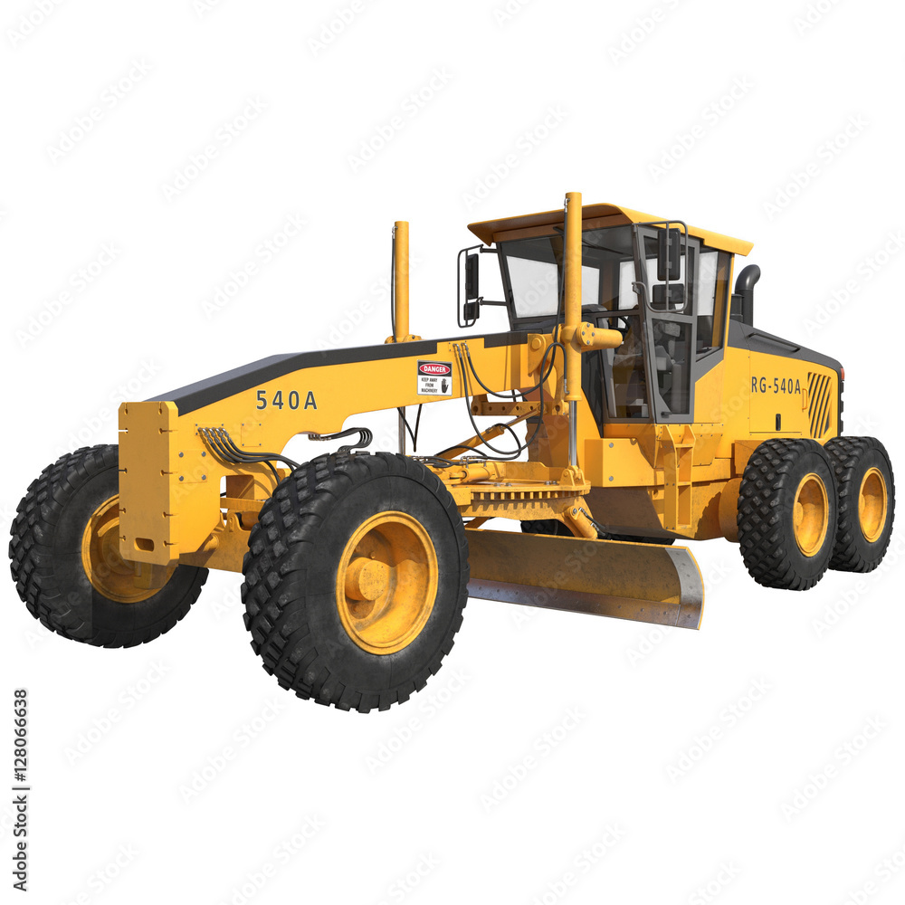 road grader bulldozer over white. 3D illustration