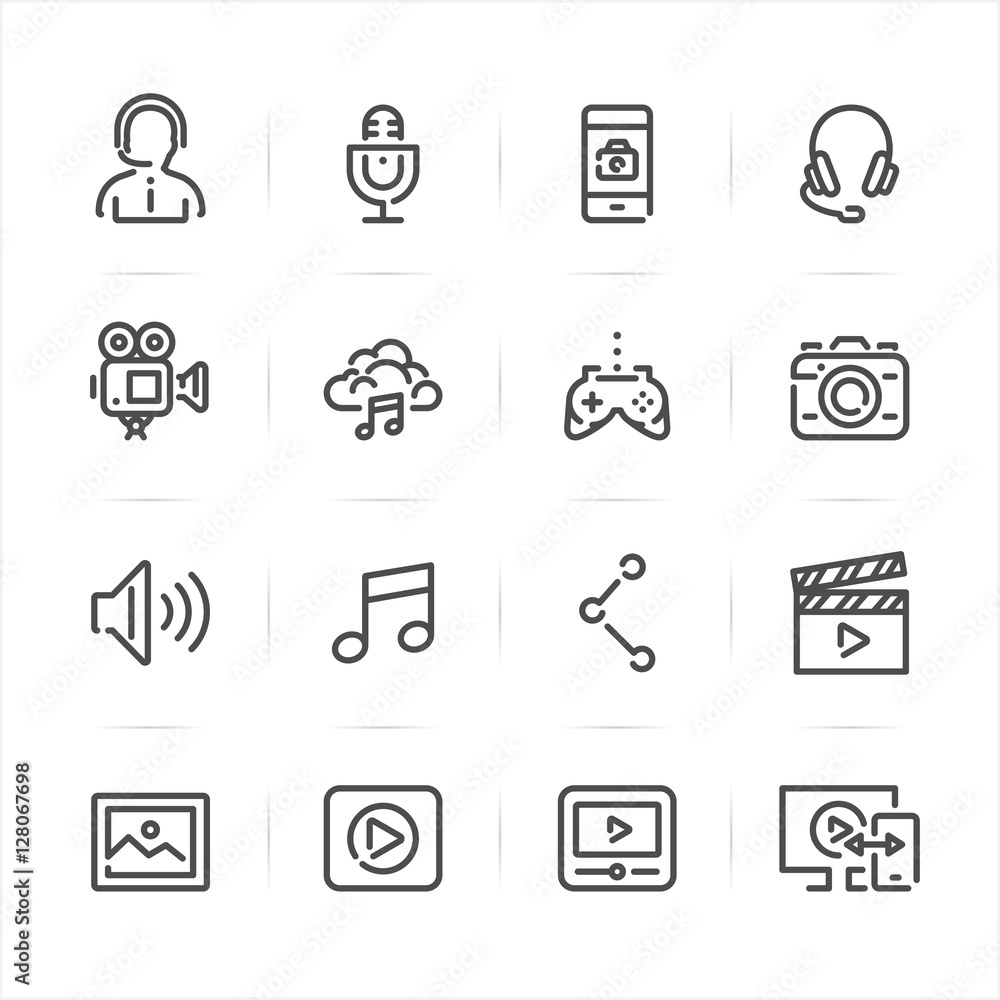 Multimedia icons with White Background Multimedia icons with White Background