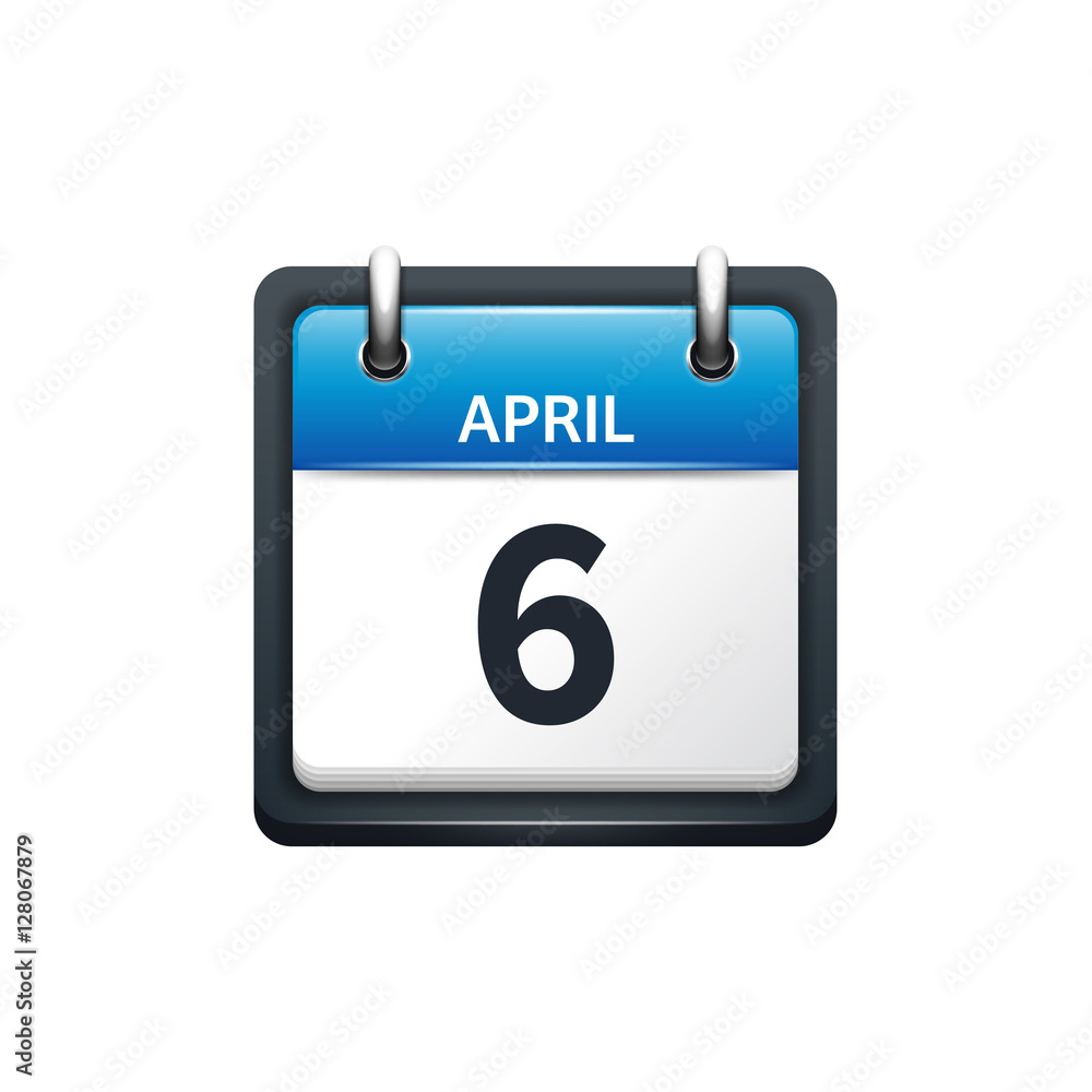 April 6. Calendar icon.Vector illustration,flat style.Month and date..Sunday,Monday,Tuesday,Wednesday,Thursday,Friday,Saturday.Week,weekend,red letter day. 2017,2018 year.Holidays. April 6. Calendar icon.Vector illustration,flat style.Month and date..Sunday,Monday,Tuesday,Wednesday,Thursday,Friday,Saturday.Week,weekend,red letter day. 2017,2018 year.Holidays.