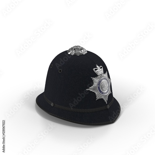 traditional british police helmet isolated on white. 3D illustration