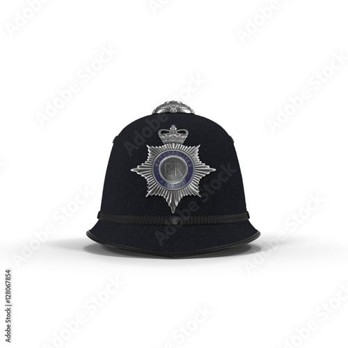 traditional british police helmet isolated on white. Front view. 3D illustration