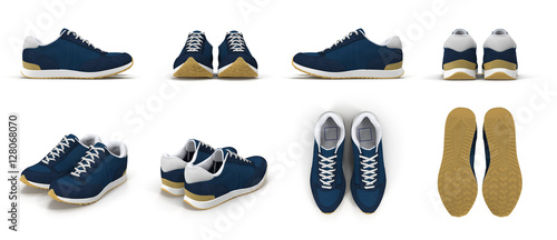 sneakers renders set from different angles on a white. 3D illustration