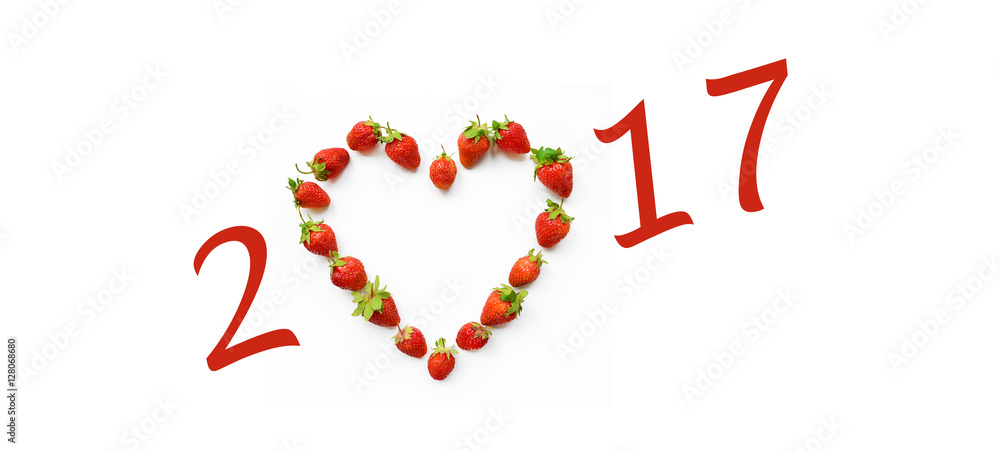 Christmas motif with heart shaped strawberries (2017, New Year c