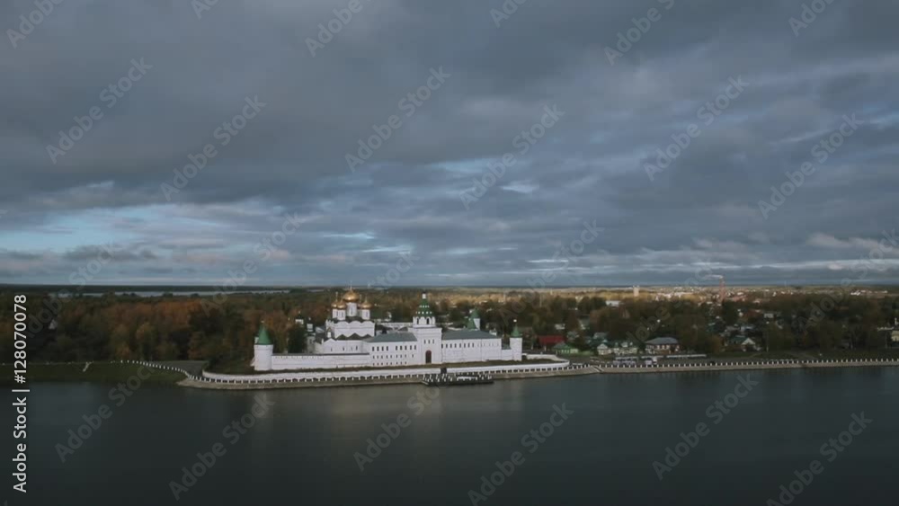 aerial shot Ipatiev monastery and river in Kostroma aerial shot Ipatiev monastery and river in Kostroma