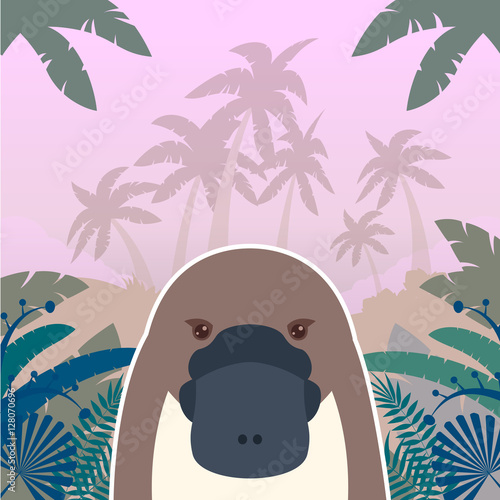 Platypus on the Jungle Background