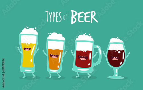 Funny types of beer. Vector illustrations. 