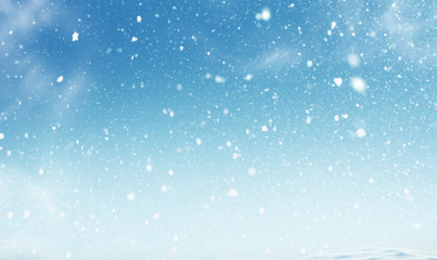 Winter christmas sky with falling snow