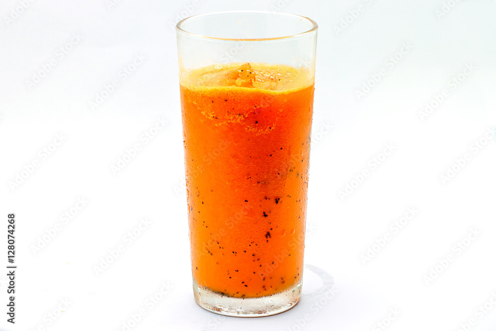 Carrot juice and passion fruit smoothie isolated on white Carrot juice and passion fruit smoothie isolated on white