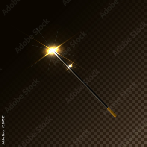 Magic Wand Vector illustration Glowing golden magic wand on a transparent background 3d effect