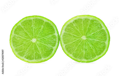 Slice of fresh lime isolated on white background