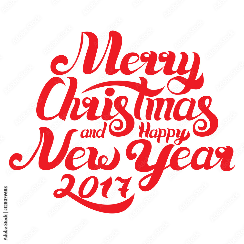 Merry Christmas and happy new year handwritten text,vector illus Stock