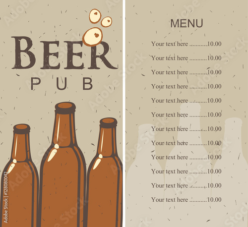 menu with picture beer bottle and price