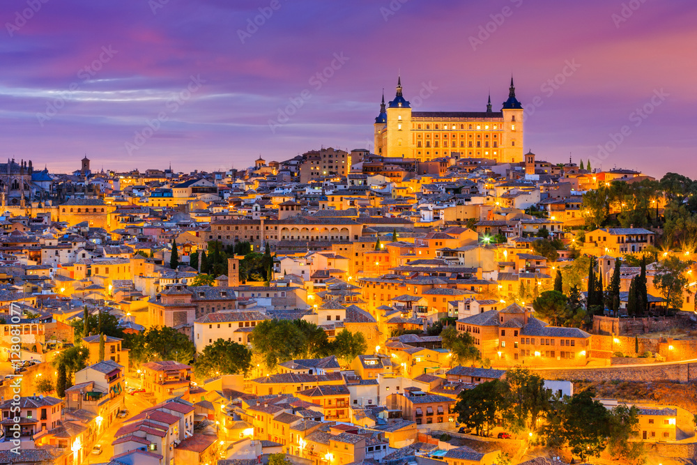 Toledo, Spain. Panoramic view of the old city and its Alcazar(Royal Palace).