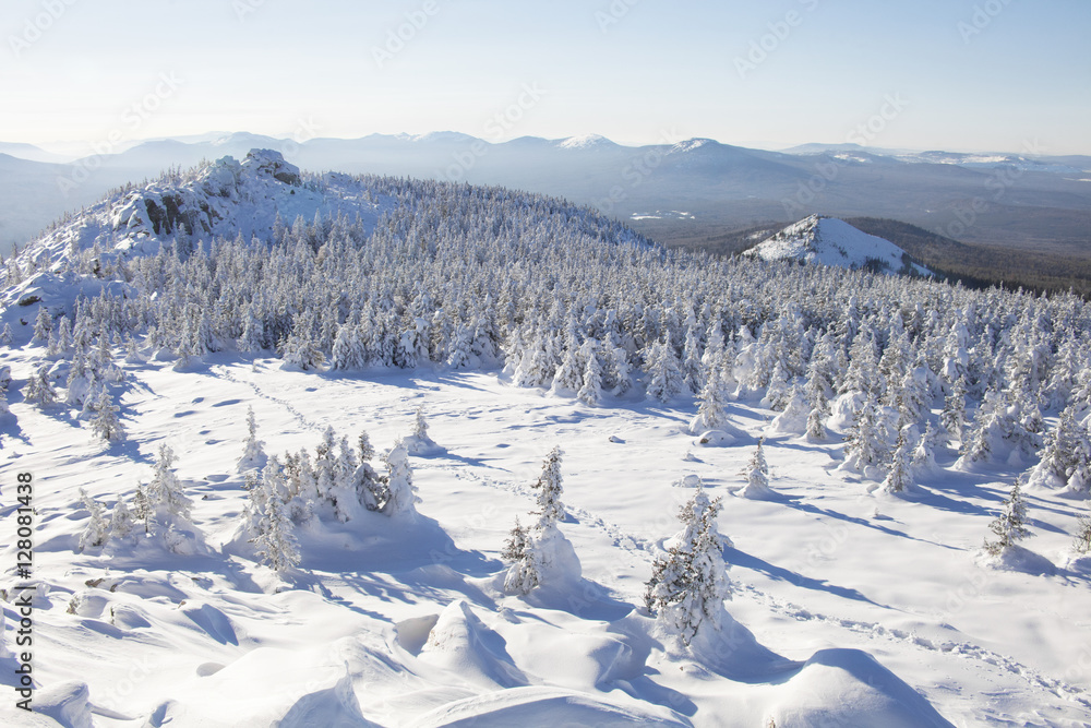 Mountain range Zyuratkul, winter landscape.