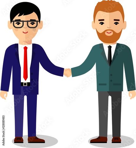  Сoncept of arabic and european business  people with handshake.

