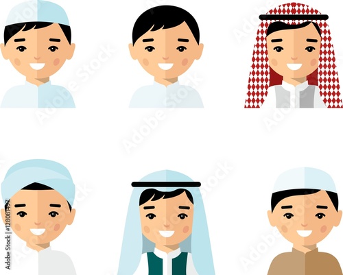 Set of avatar arab man in flat colorful style
