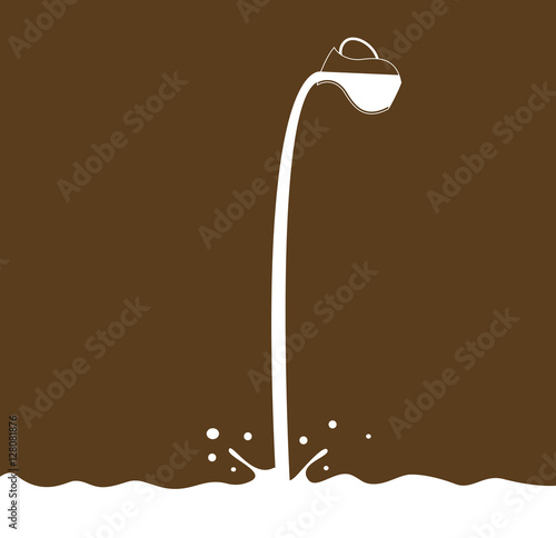 Milk flows from jug.
