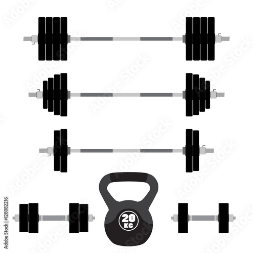 Sports equipment for fitness, crossfit, gym. Barbells, dumbbells