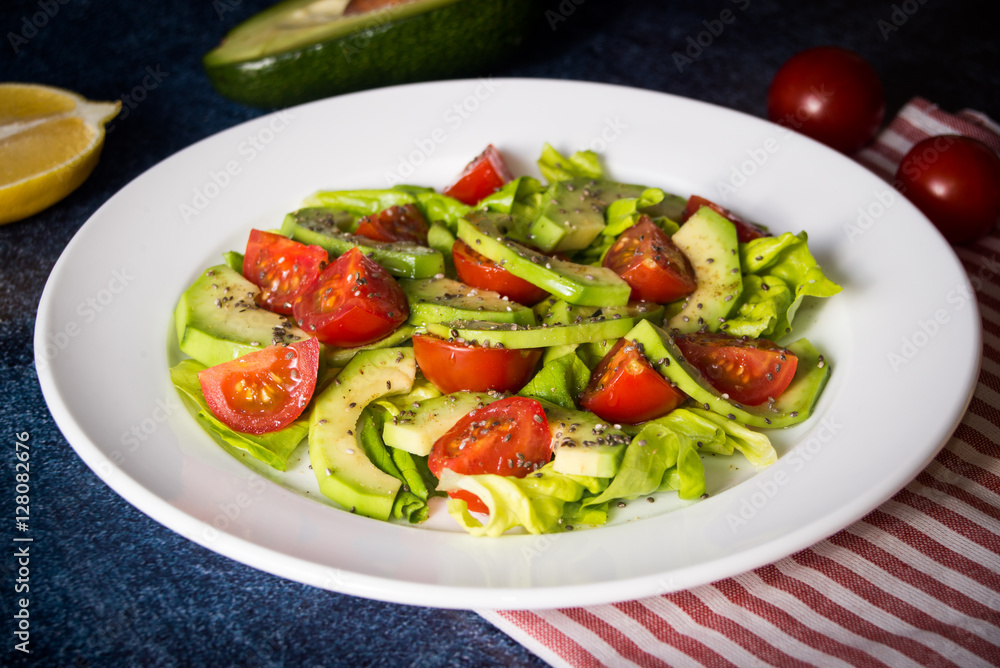 Avocado salad with cherry tomatoes and chia seeds Avocado salad with cherry tomatoes and chia seeds