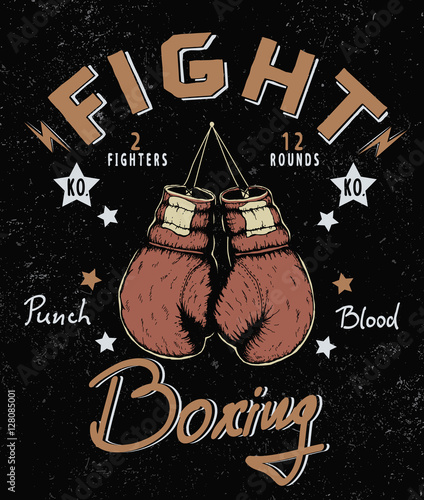 Retro label with boxing gloves
