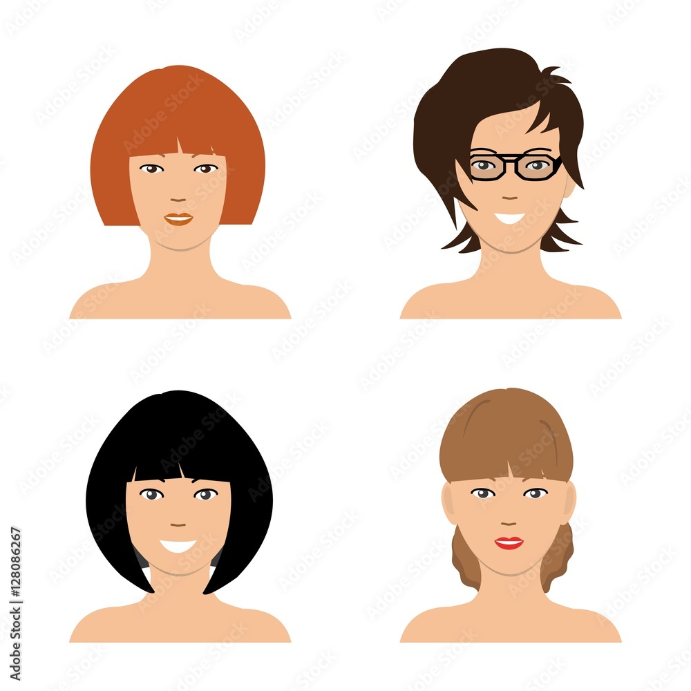 Set of woman hair styling. Four different images of girls. It can be used for the websites and forums. Vector illustration Set of woman hair styling. Four different images of girls. It can be used for the websites and forums. Vector illustration