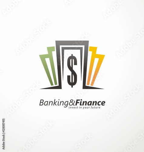Banking and finance logo design layout with money bills and dollar sign