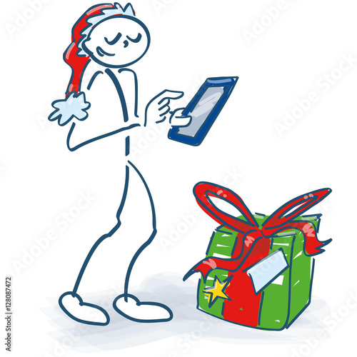 Strichmännchen als Nikolaus bestellt ein Paket