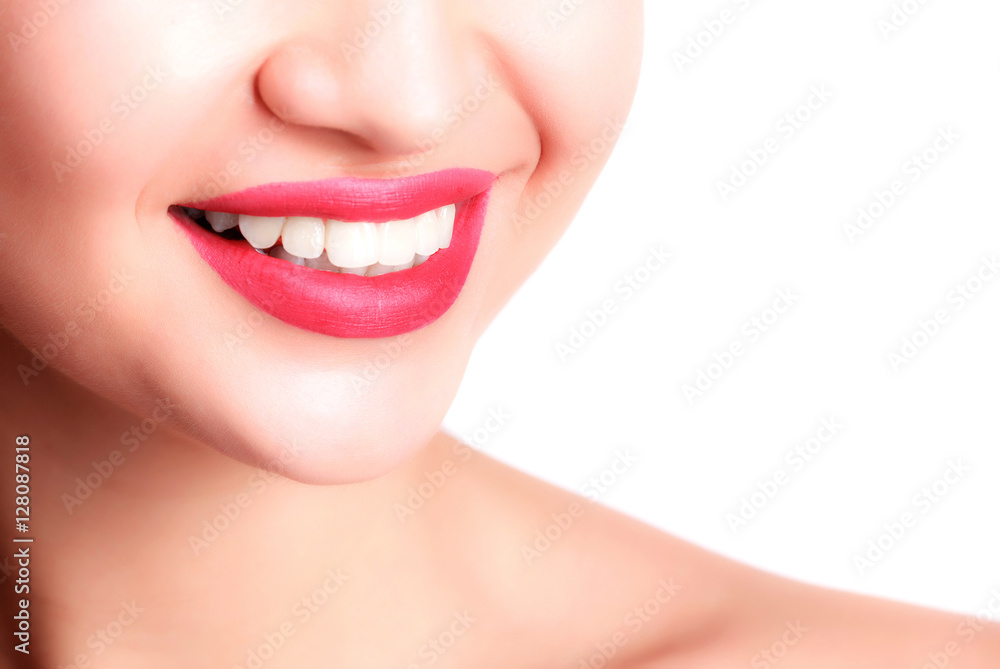 closeup of smile with white healthy teeth closeup of smile with white healthy teeth