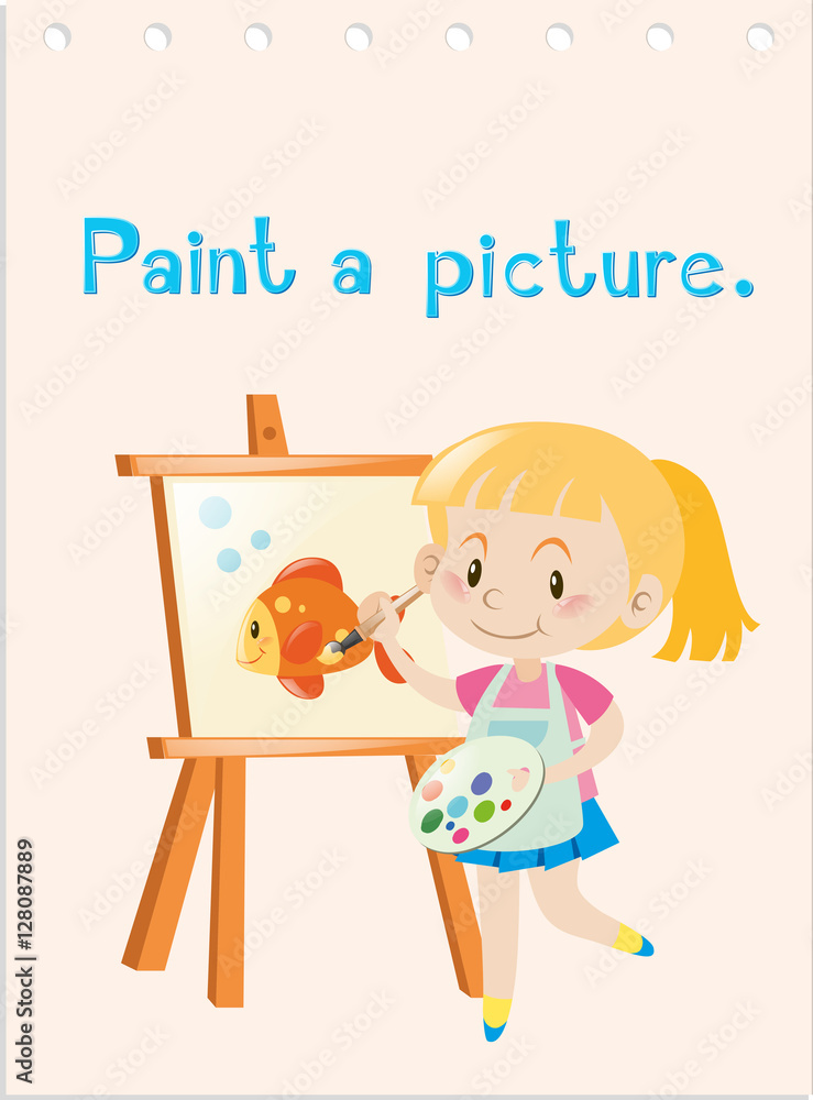 Wordcard with girl painting picture Wordcard with girl painting picture