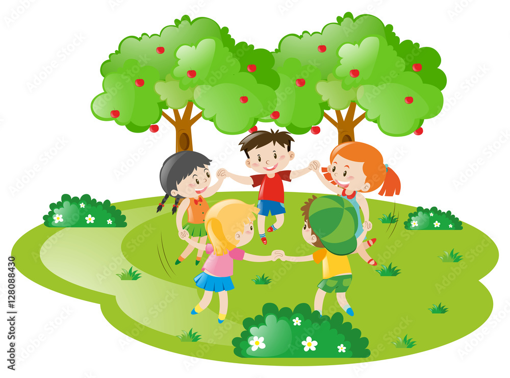 Obraz premium Kids holding hands in circle