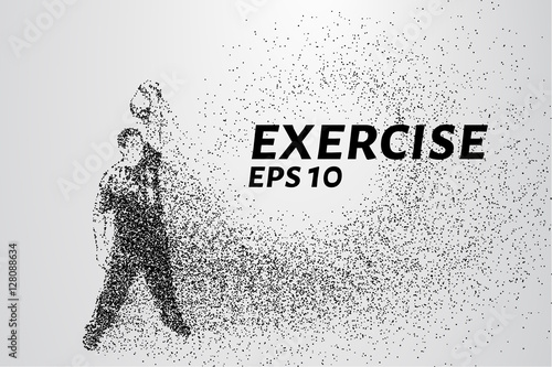 Exercise of the particles. The lifter consists of circles and points. Vector illustration