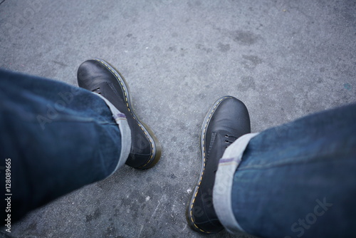 Jeans & Work Boots on Asphalt