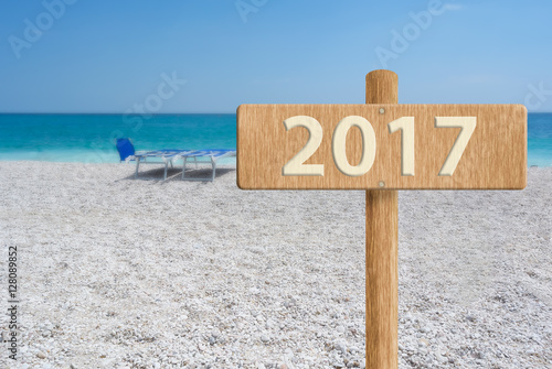 2017 concept in a beautiful beach