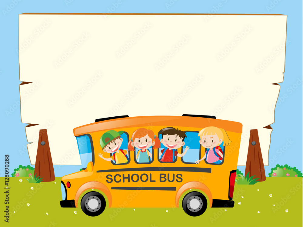 Border template with kids on the bus