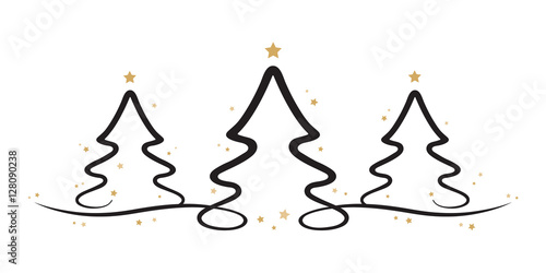 christmas trees golden stars white background