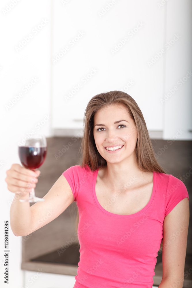 Portrait of a young girl and red wine Portrait of a young girl and red wine