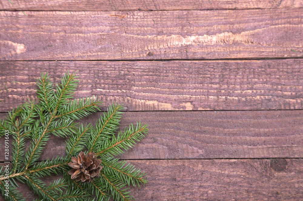 Fototapeta premium Christmas tree decoration isolated on wooden background